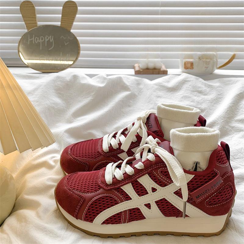 [Uncle Shoe] New children's autumn Forrest Gump shoes mesh thick sole inner height increase stripe sports color matching German training shoes 20