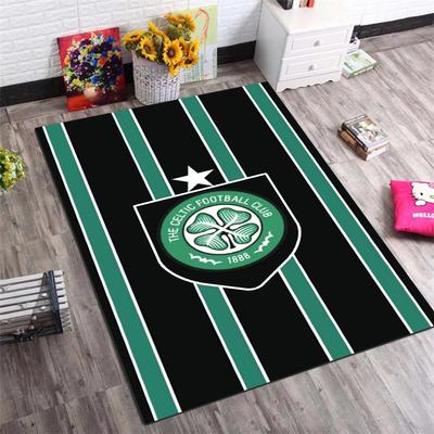 Celtic Football Club Rectangular Rug, Club Crest Green Striped Print Non Slip Floor Mat for Fan Living Room Bedroom Decor