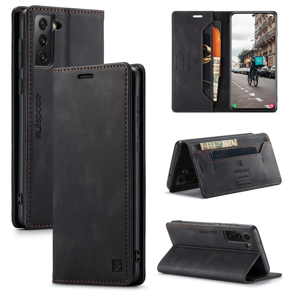 Premium Vintage Leather Wallet Case for Samsung Galaxy S21 FE- Flip Cover with Card Slots, Shockproof Retro Style (4 Colors)