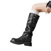 Cowhide version~ French retro 5cm height increase~ three-dimensional round head thick sole thick heel snap button knight boots women's autumn and