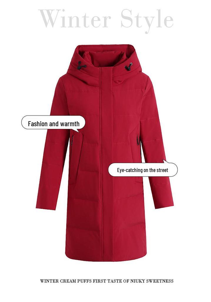 2025 Women's Hooded Mid-Length Winter Down Jacket for Middle-aged and Elderly Mothers