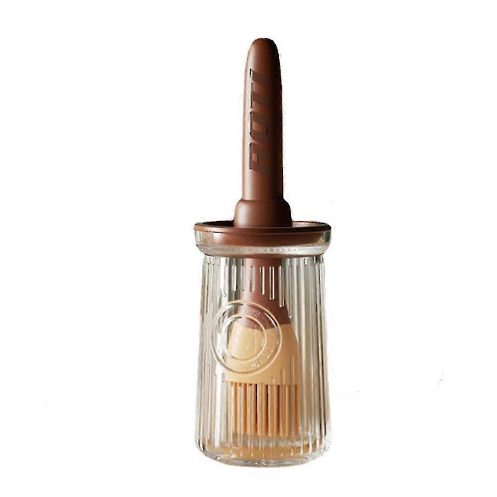 20cm Pastry Brush with Glass Oil Bottle 200ml Oil Bottle with Brush Heat Resistant No Smell(Brown) -Sy