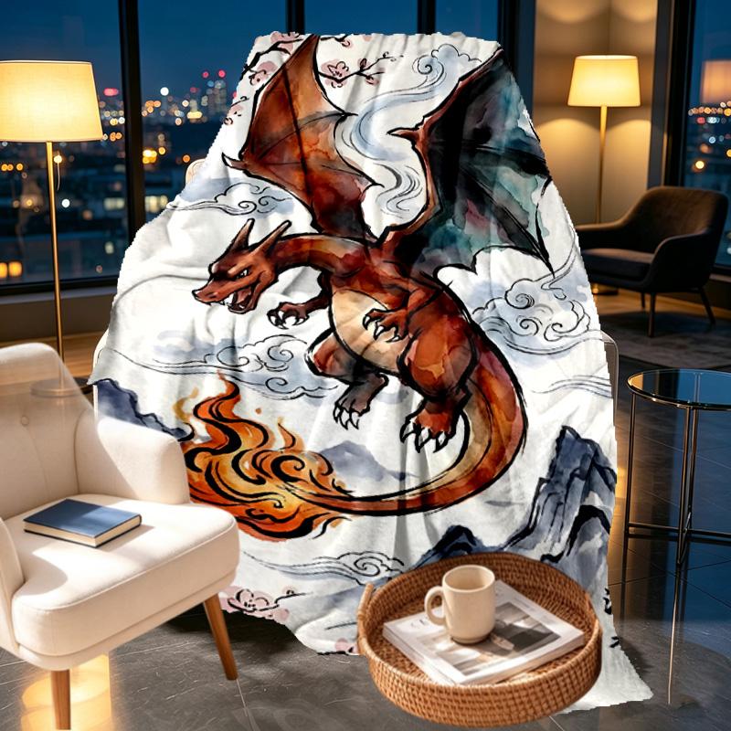 Charizard VS Blastoise Print Blanket - Soft & Comfortable, for Bedroom, Travel, Sofa, Home Decoration - Birthday Christmas Gift for Friend