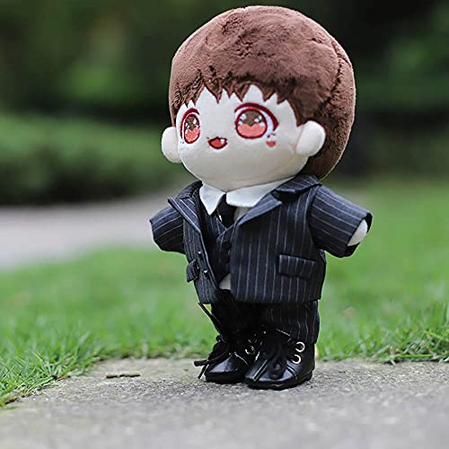 niannyyhouse 15cm Doll Clothes, Cotton Doll Clothes Suit, Jacket, Dress Shirt, Vest, Tie, and Pants, 5-Piece Set, Striped, for Plush Dolls (15cm, Blac