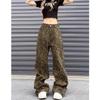 Autumn New High Street American Retro Design Leopard Print Wide Leg Jeans Straight Loose Casual Pants