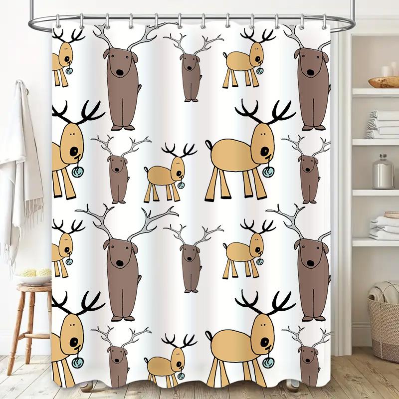 Cute Deer Print Shower Curtain Decor Bathroom Accessories Modern Cartoon Animal Design White + Yellow / Brown 3D Printed Waterpr