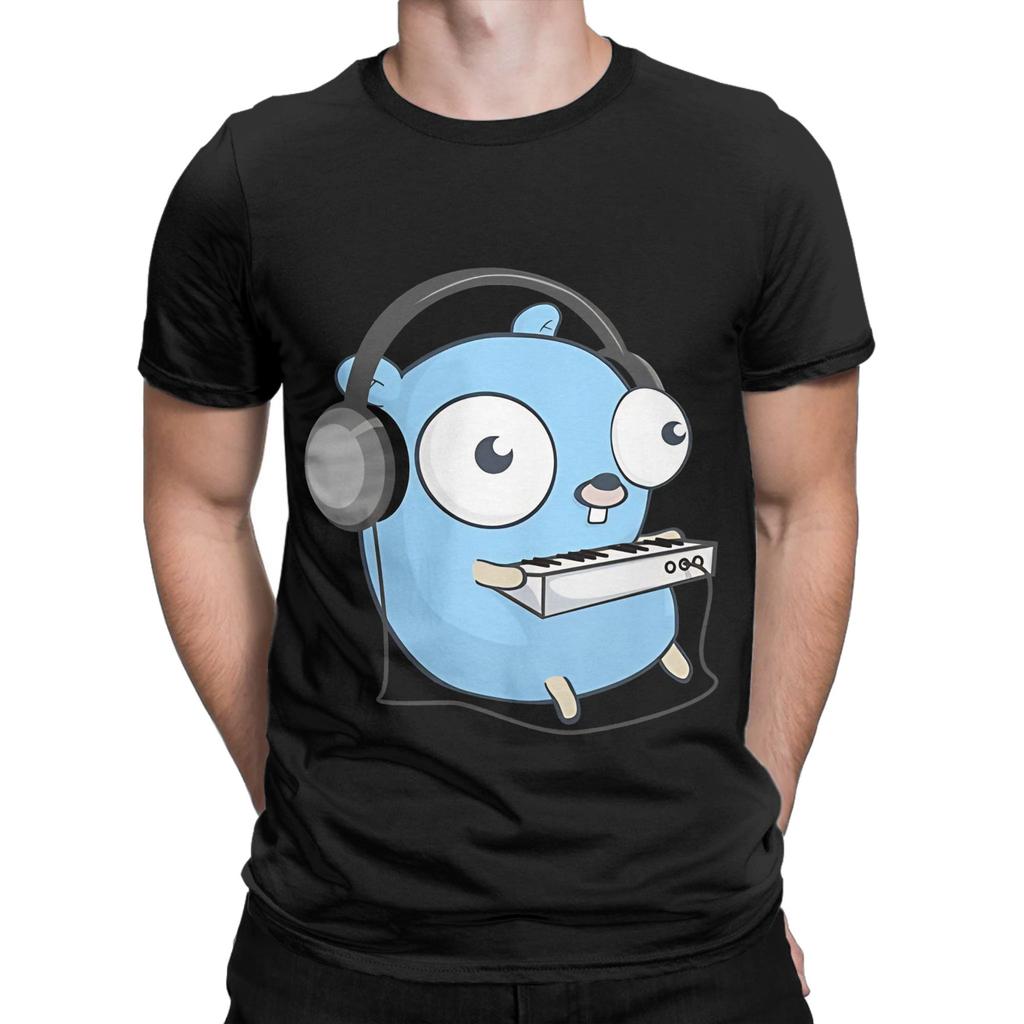 The Golang Mascot Music Black Edition Graphic 100 Cotton TShirt gopher Tees Tops For Unisex
