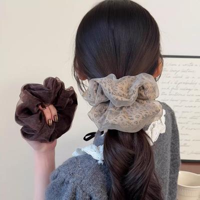 Leopard Print Sheer Hair Scrunchies Elegant Hair Tie for Women Fashion Hair Accessories for Daily Wear