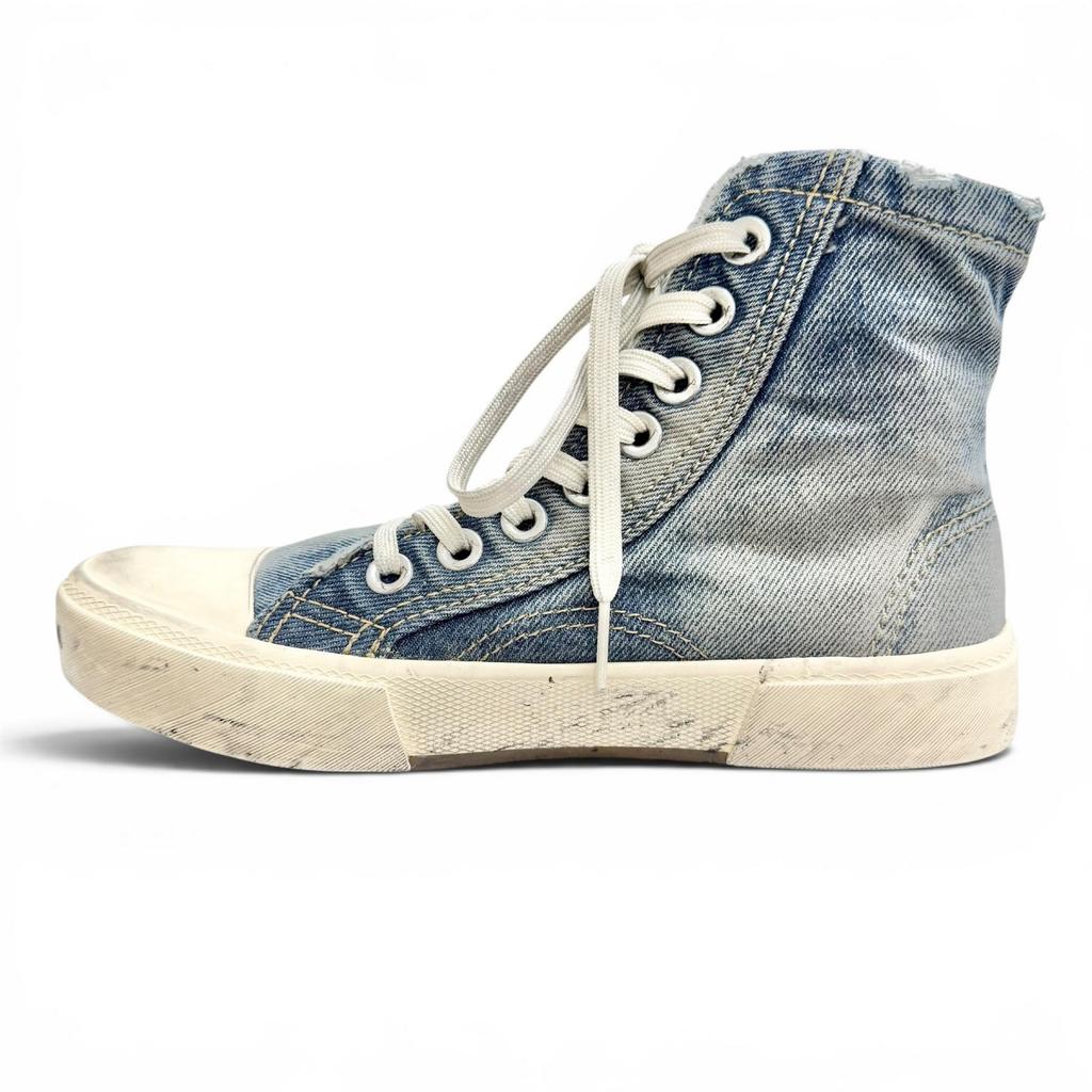 Pristine BALENCIAGA High Cut Sneakers PARIS HIGH TOP Distressed Denim 688756 Used