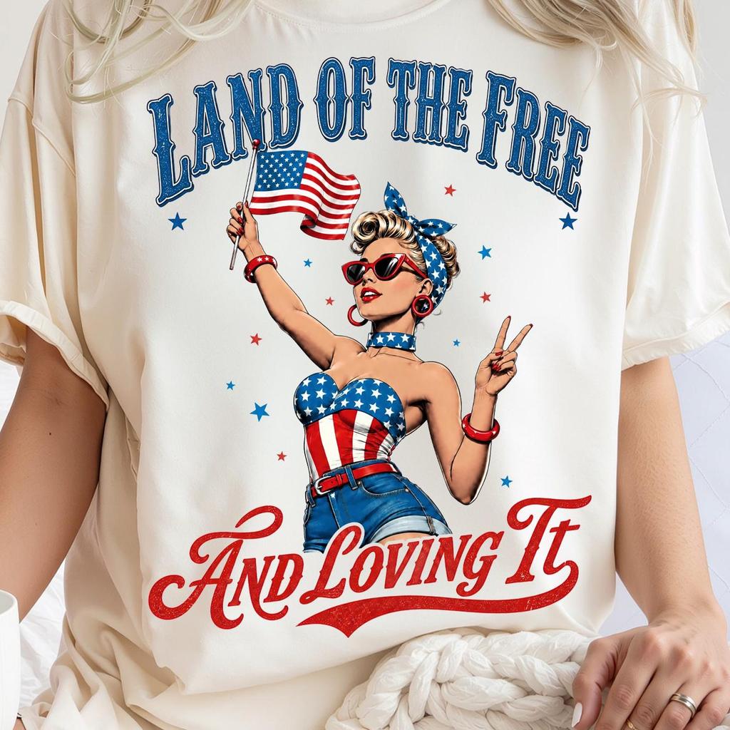 Retro 4th of July PNG, Vintage Woman American Flag Graphic (Digital Download)