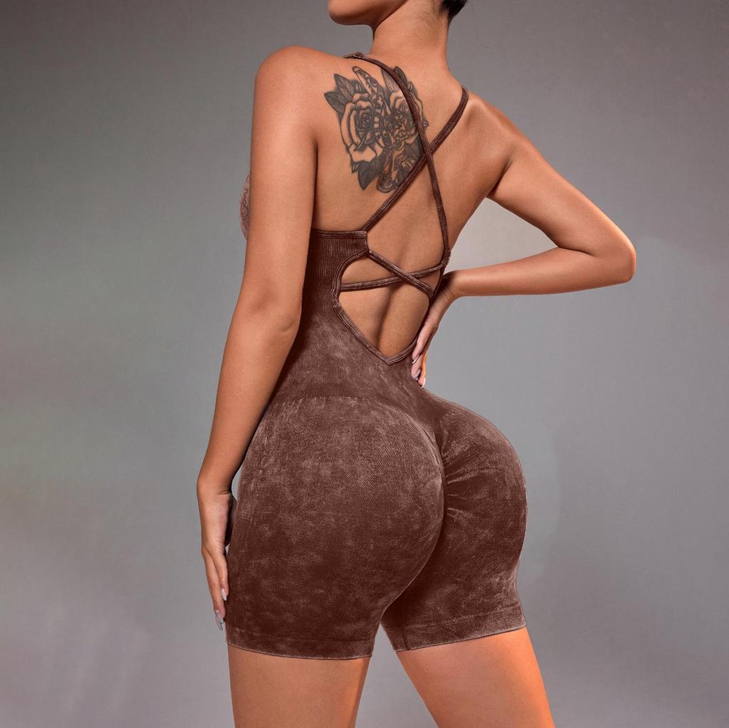 Women's Seamless Criss-Cross Back Yoga Camisole & High-Waist Hip-Lifting Jumpsuit