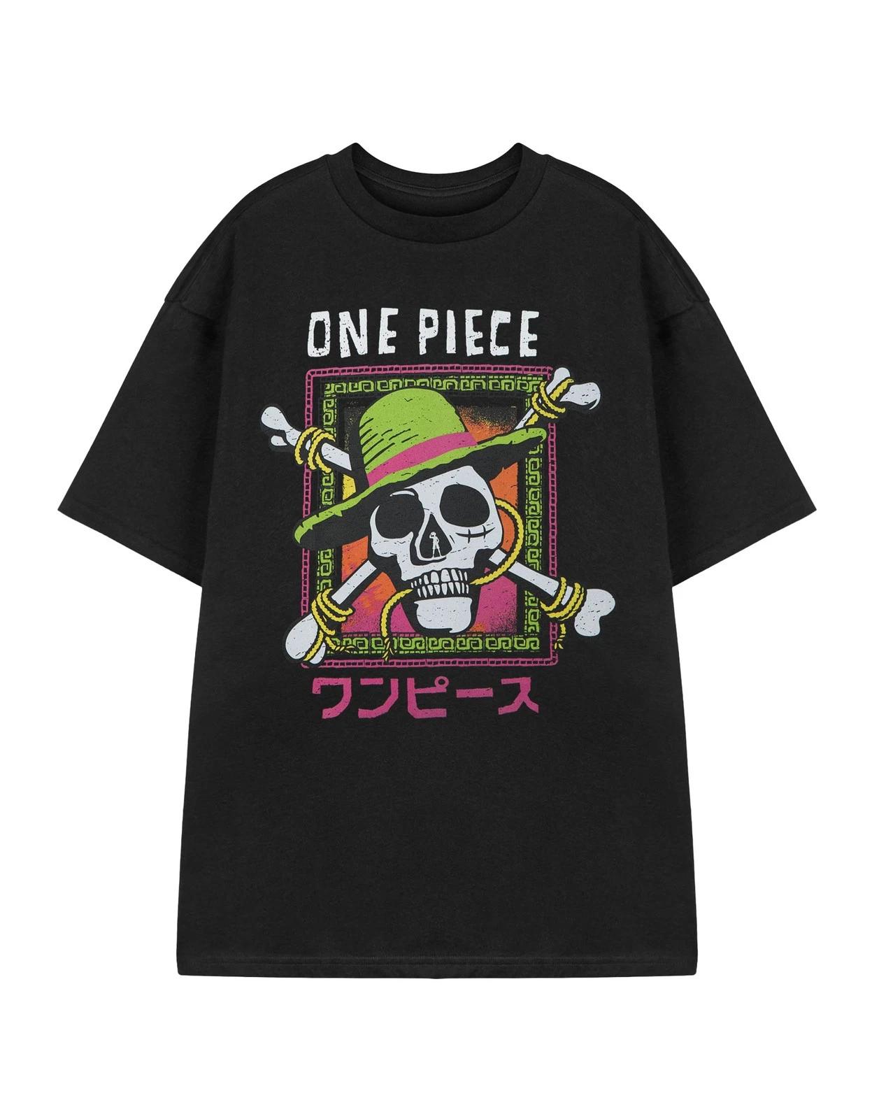 One Piece Black Skull Short Sleeved 100% Cotton T-shirt Mens Tees Top Mens M