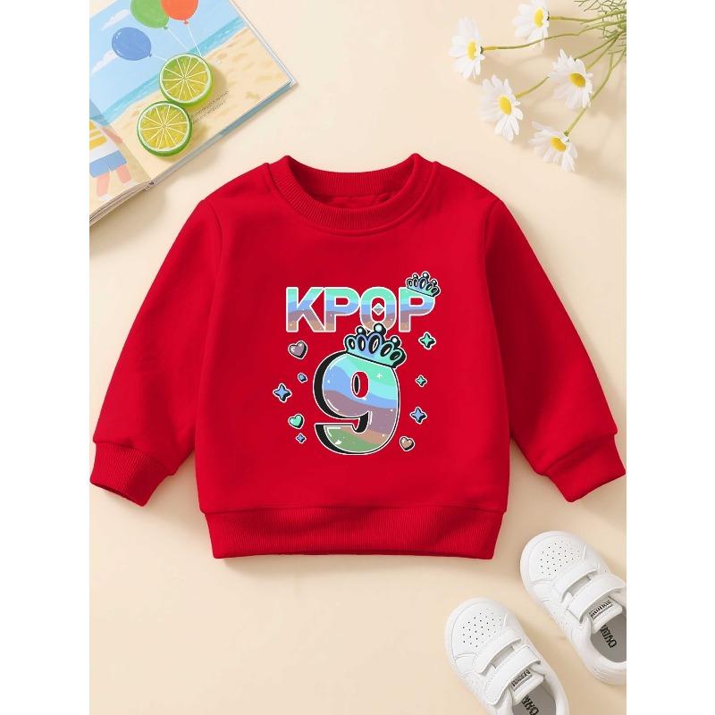 European sizes 9TH BIRTHDAY Birthday gift children's crewneck sweatshirt, casual  long-sleeve crewneck pullover with slightly stretchy fabric