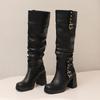 Women's High-heeled Boots Autumn and Winter Thick-heeled Large-size Casual Boots Roman Medium Boots