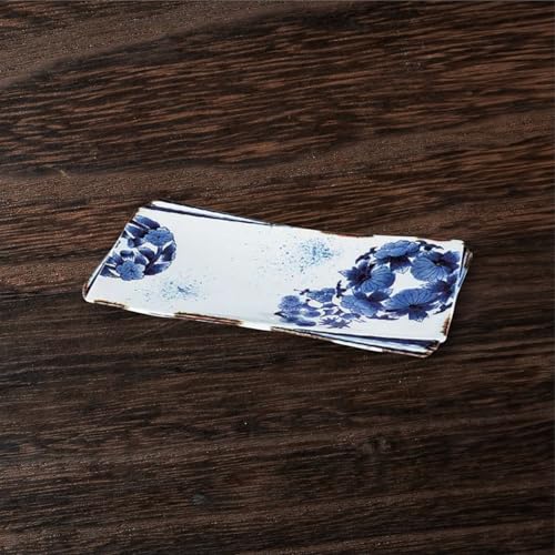 Takumifu Arita Ware Sashimi Plate, Blue and White Four Gentlemen Paper-Lined Rectangular Plate, Made in Japan
