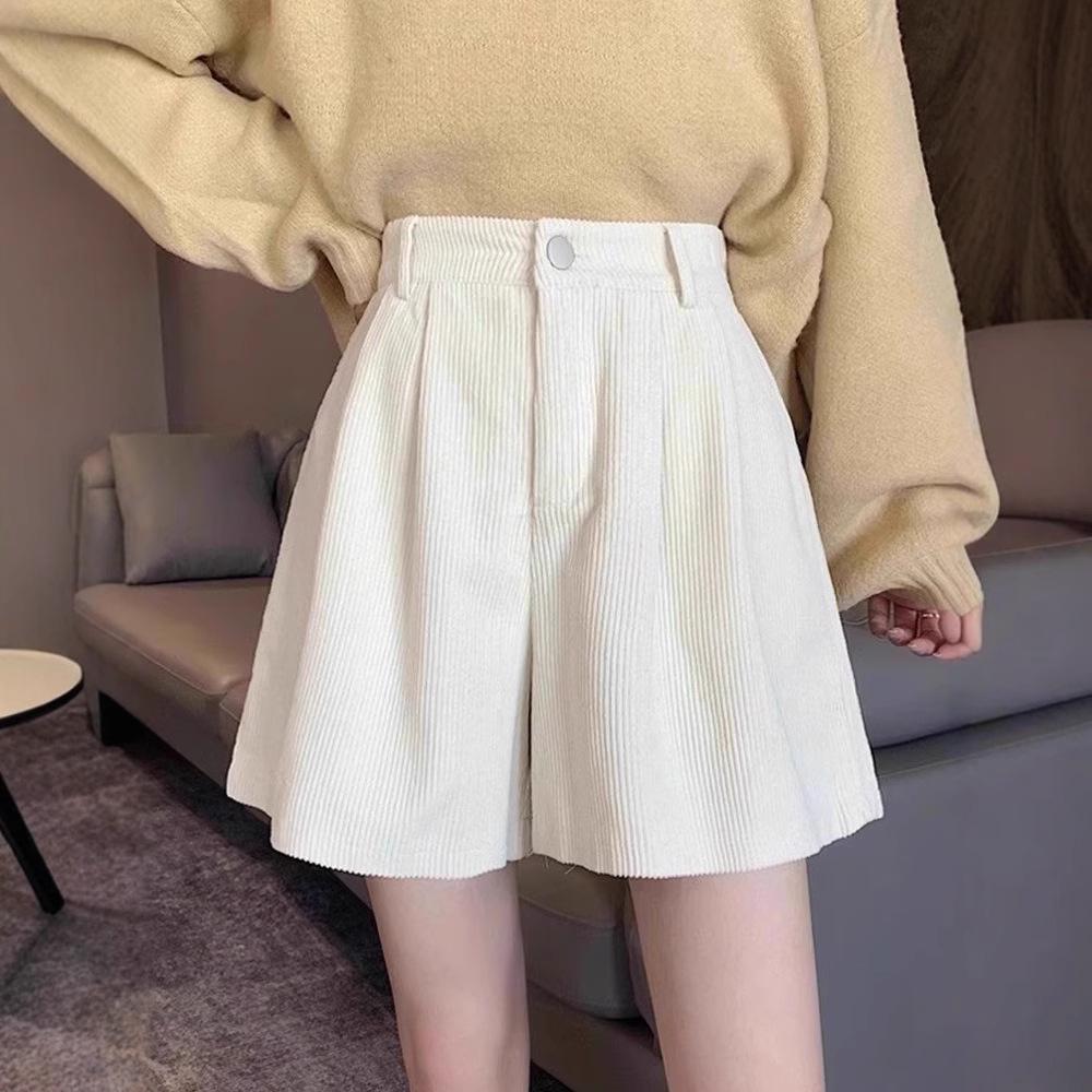 

2024 Autumn/Winter High-Waisted Corduroy A-Line Shorts with Long Boots for Petite Women S (for 81-90 catty)