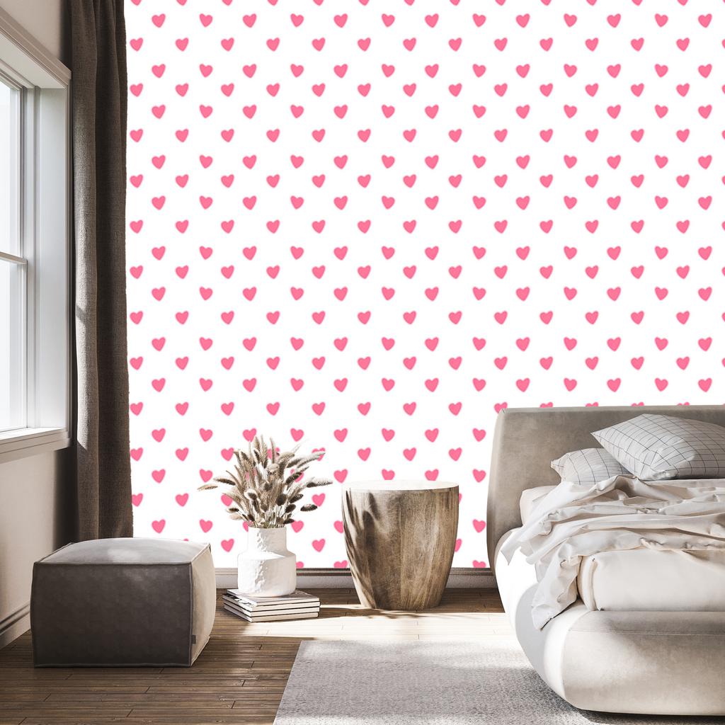 Hearts Wallpaper White and Powder Pink 50x1000