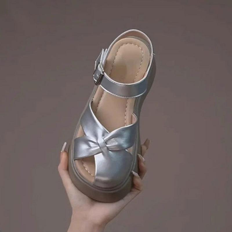 

Thick-soled heightening bag head sandals new summer skirt casual beach Roman sandals 40 серебряный