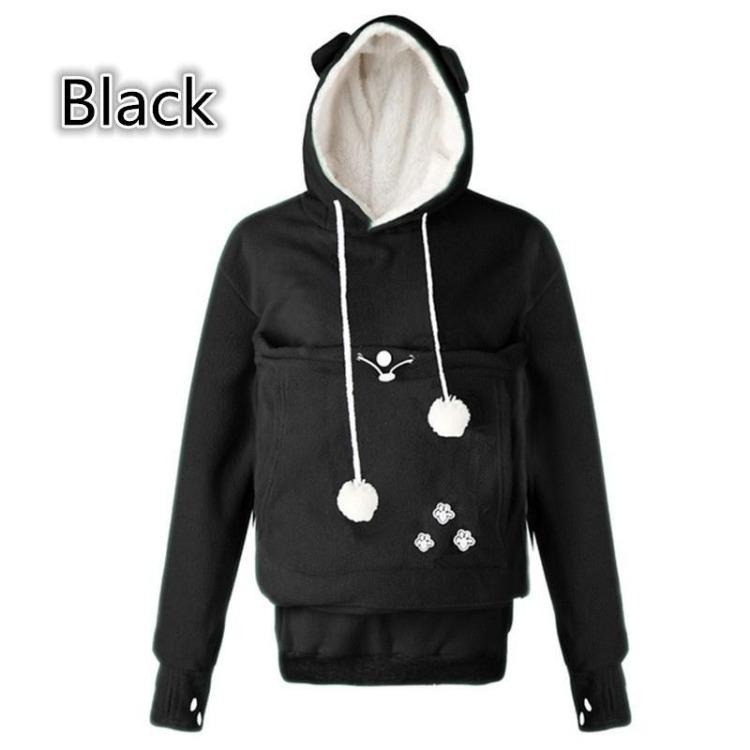 Känguru Haustierhalter Kapuzenpullover Partner Pullover Katze mit Ohren Langarm Große Tasche Pullover Meow Planet Design
