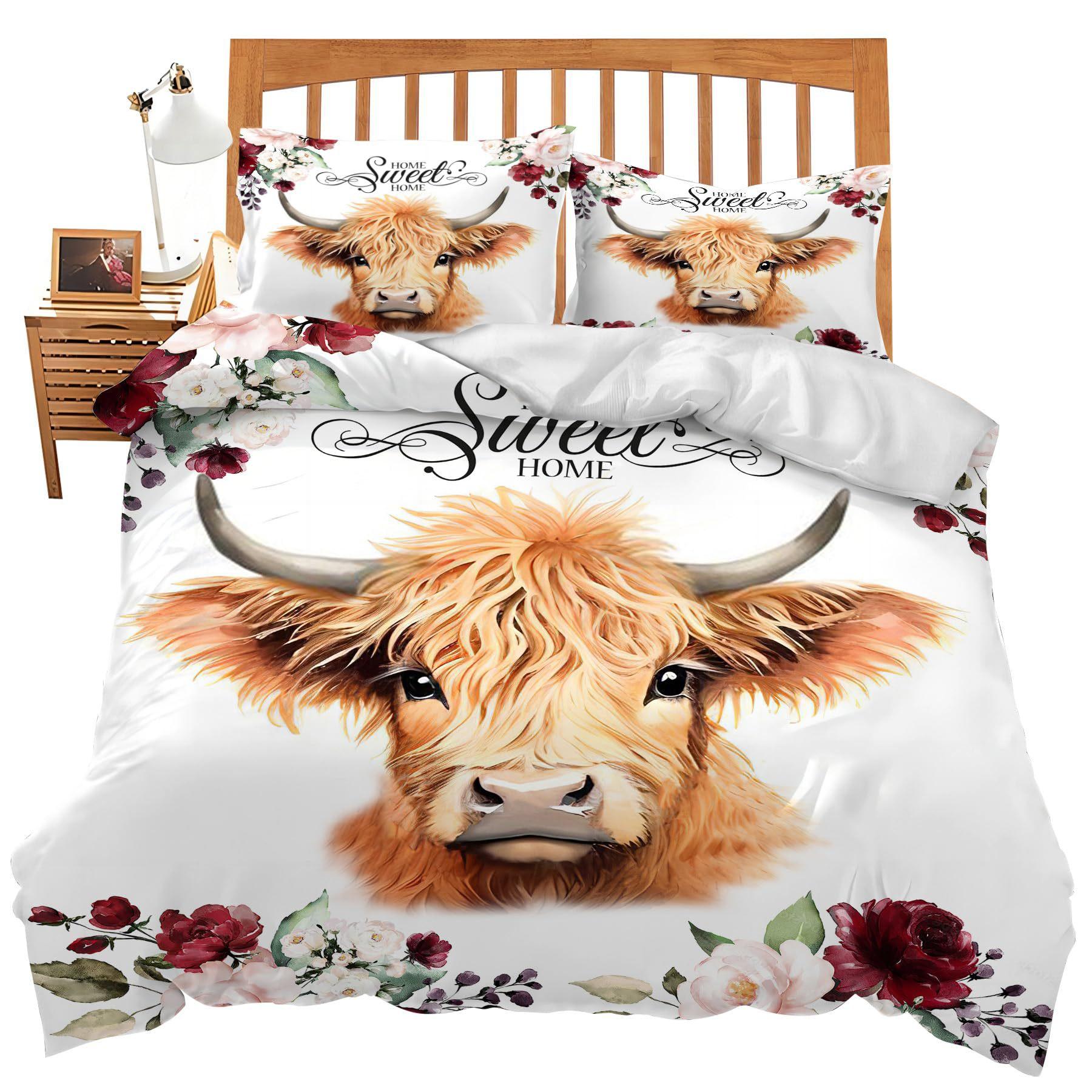 Highland Cattle Three-piece Quilt Cover 3D Digital Printing Bedding Set Farmhouse Bed Cover EU single 135*200