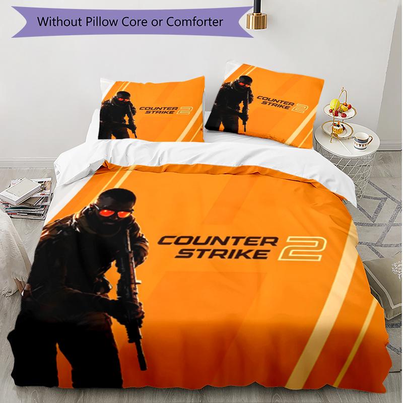 3pcs Duvet Cover Set (1*Duvet Cover + 2*Pillowcase, Without Core), Counter Strike Print Soft All‑Season Bedding Set, Home Bedroom Decor Gift