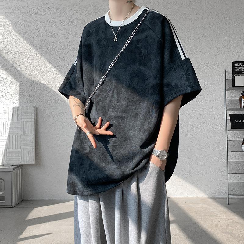 New Short-sleeved T-shirt Men's Summer Casual Loose T-shirt American Retro Striped Half-sleeved Top