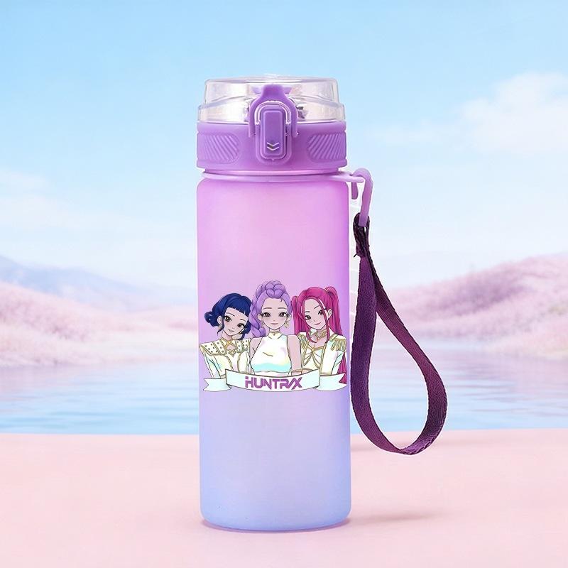 600Ml Water Bottler Cartoon K-Pop Demon Hunters Printed Character Water Cup Large Capacity Outdoor Portable Rope Drinking Bottle for Boy Girl Gift
