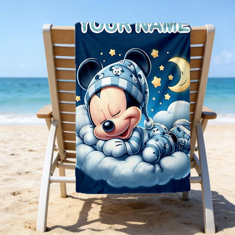 1pc Mickey3 Beach Towel with Custom Name, Beach/Swimming/Bath/Picnic/Camping Towel, Suitable for Seaside Beaches