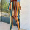 Women Plus Size White Printed Round Neck Long Sleeve Top Fitted Pants Two Piece Set