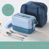 Blue 304 Stainless Steel Double-Layer Sealed Bento Box with Cutlery & Bag