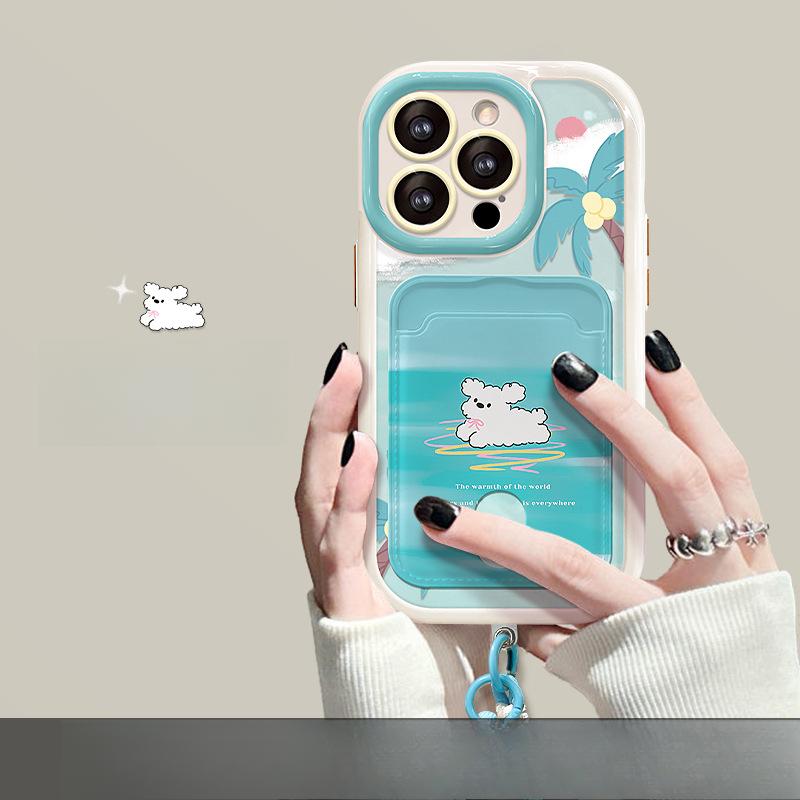 

Подходит для чехла для мобильного телефона Apple 15 Iphone14pro Кокосовый щенок Кармашек для карточек Шнурок 13/12 Тонкое отверстие Противоударный Креатив iPhone SE (2nd Generation)