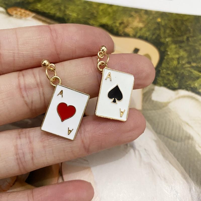 

Creative Poker Ace Stud Earrings Hearts Spades Cards Asymmetry Mini Men Earrings Gifts For Women Girls Zircon Unique Design