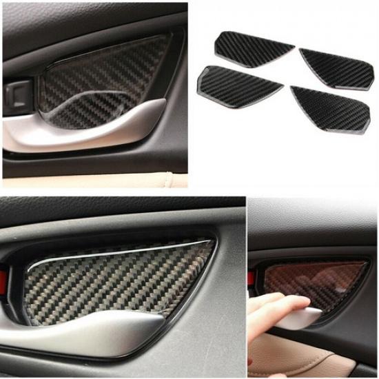 Real Carbon Fiber Interior Door Handle Bowl Cover Trim For Honda Civic 2016-