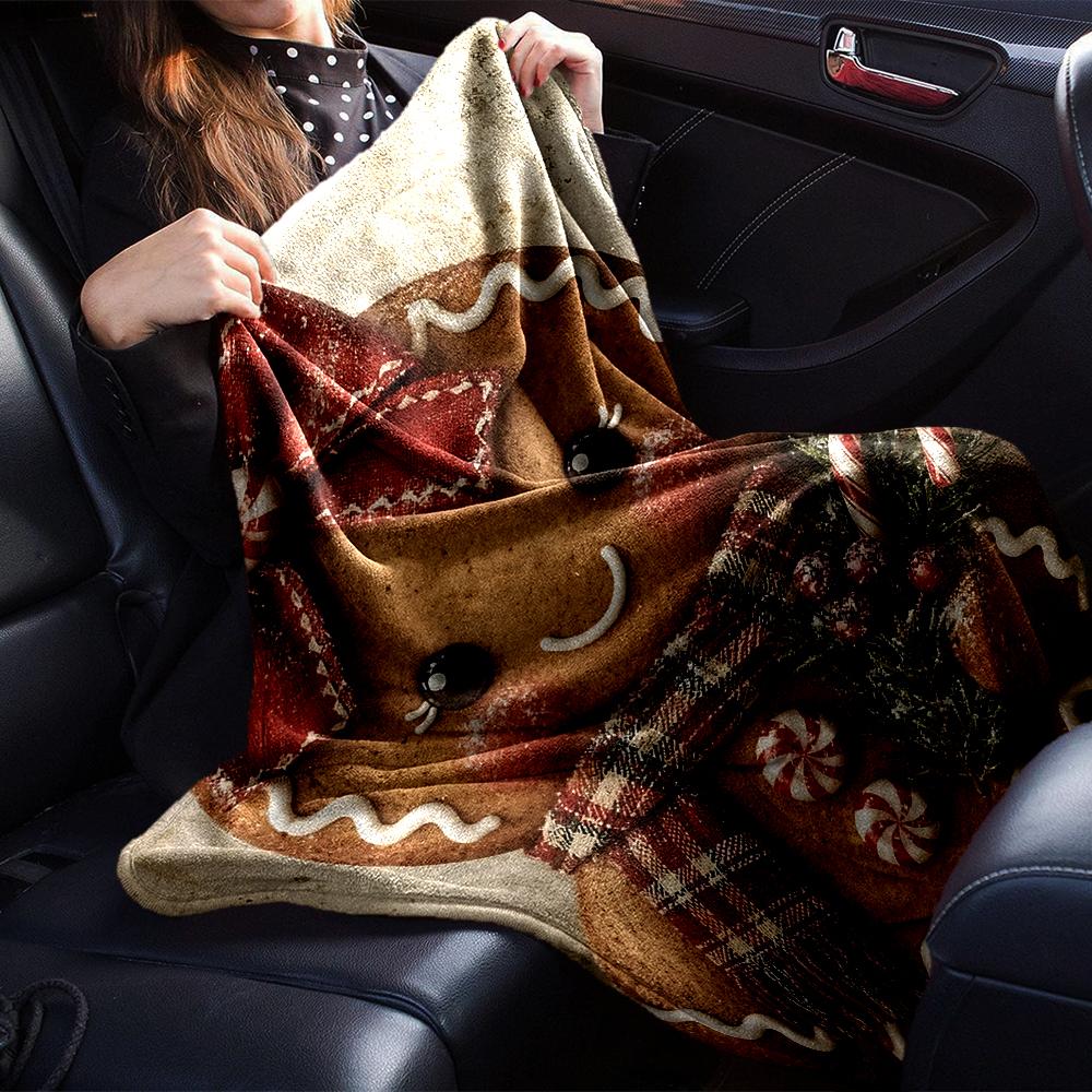 Gingerbread Christmas Decorations Blanket Soft Throw Blanket For Home Bedroom Bed Sofa Travel Office Solid Christmas Blanket