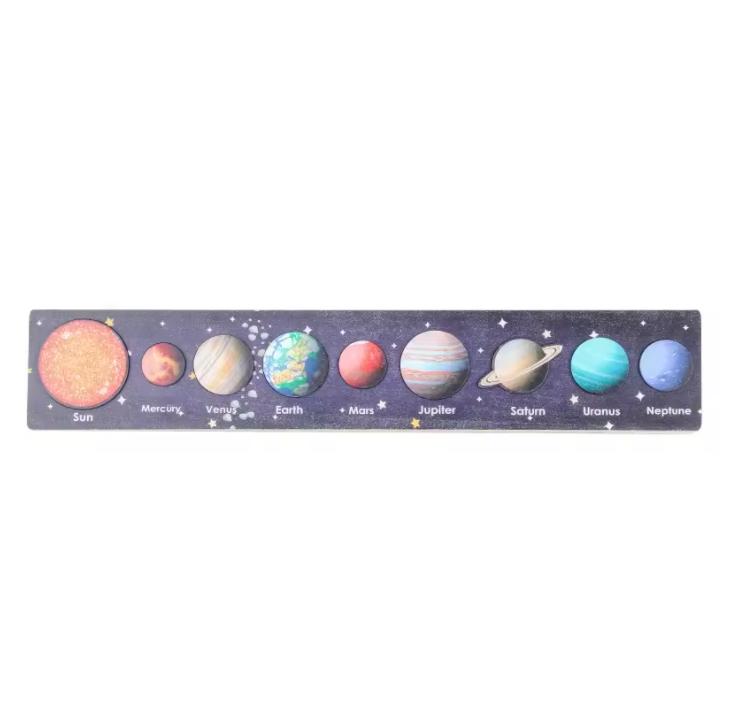 Children Wooden Space Planet Puzzles Montessori Toys Planet Matching Game Jigsaw Tray Universe Solar System Science Learning Toy