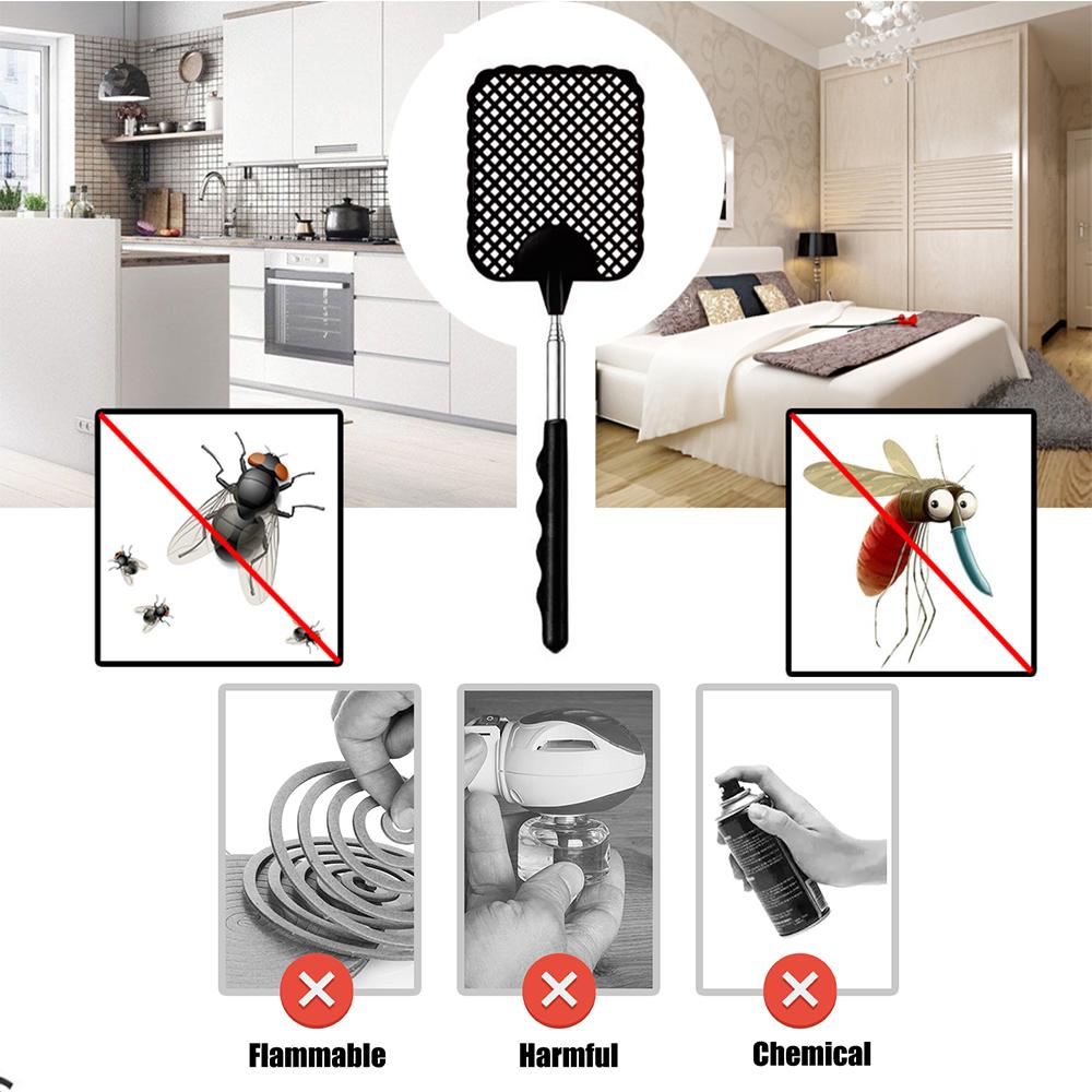 1/3/5PCS Extendable Fly Swatters with Stainless Steel Telescopic Handle 25 cm to 73 cm for Indoor Outdoor Mosquito