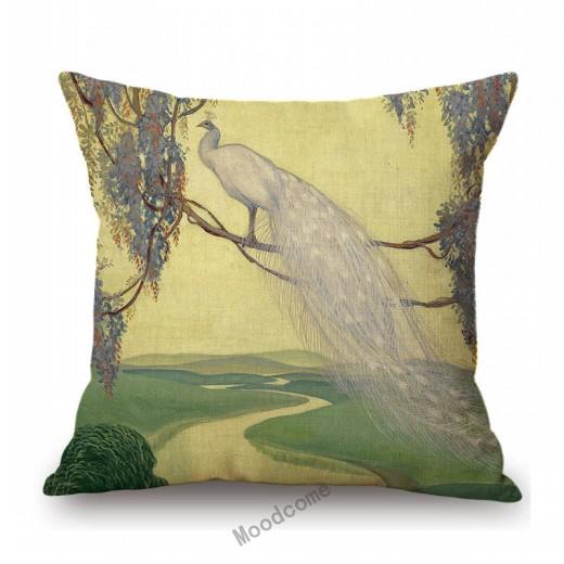 Flower Birds Peacock Floral Oil Painting Parrot Home Decoration Cotton Linen Sofa Throw Pillow Case Beautiful Cushion Cover Case