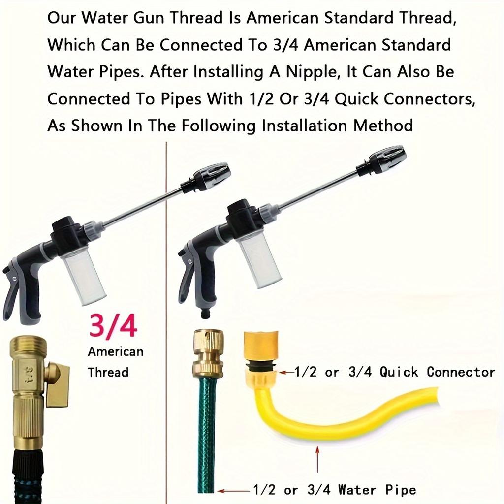 Heavy-Duty High-Pressure Water Gun with Long Handle for Car/Vehicle Washing, Garden & Home Use Hose-Connector Compatible