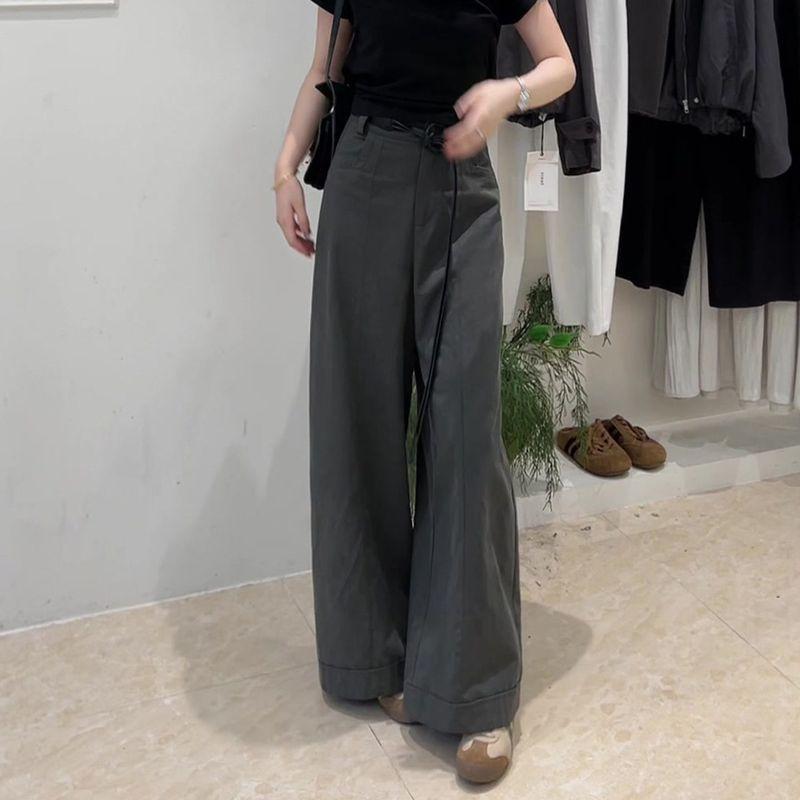 

Gray Wide-Leg Pants for Women, Spring 2026 New Style, High-Waisted, Hip-Covering, Slimming, Loose, Drapey, Casual Straight-Leg Long Pants Gray [Ordinary Style] M (50-55kg)