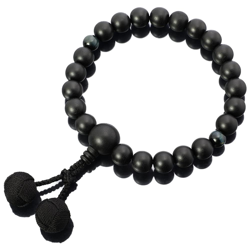 Prayer beads made in Japan ebony blue tiger eye stone handmade prayer beads Sanskrit tenbo color bag Domestic prayer beads that can be used by all