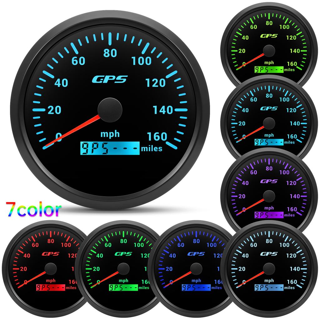 160MPH 110mm GPS Speedometer With GPS Antenna Speed Gauge Total Mileage Waterproof with 7 Colors Backlight for Car Boat Truc