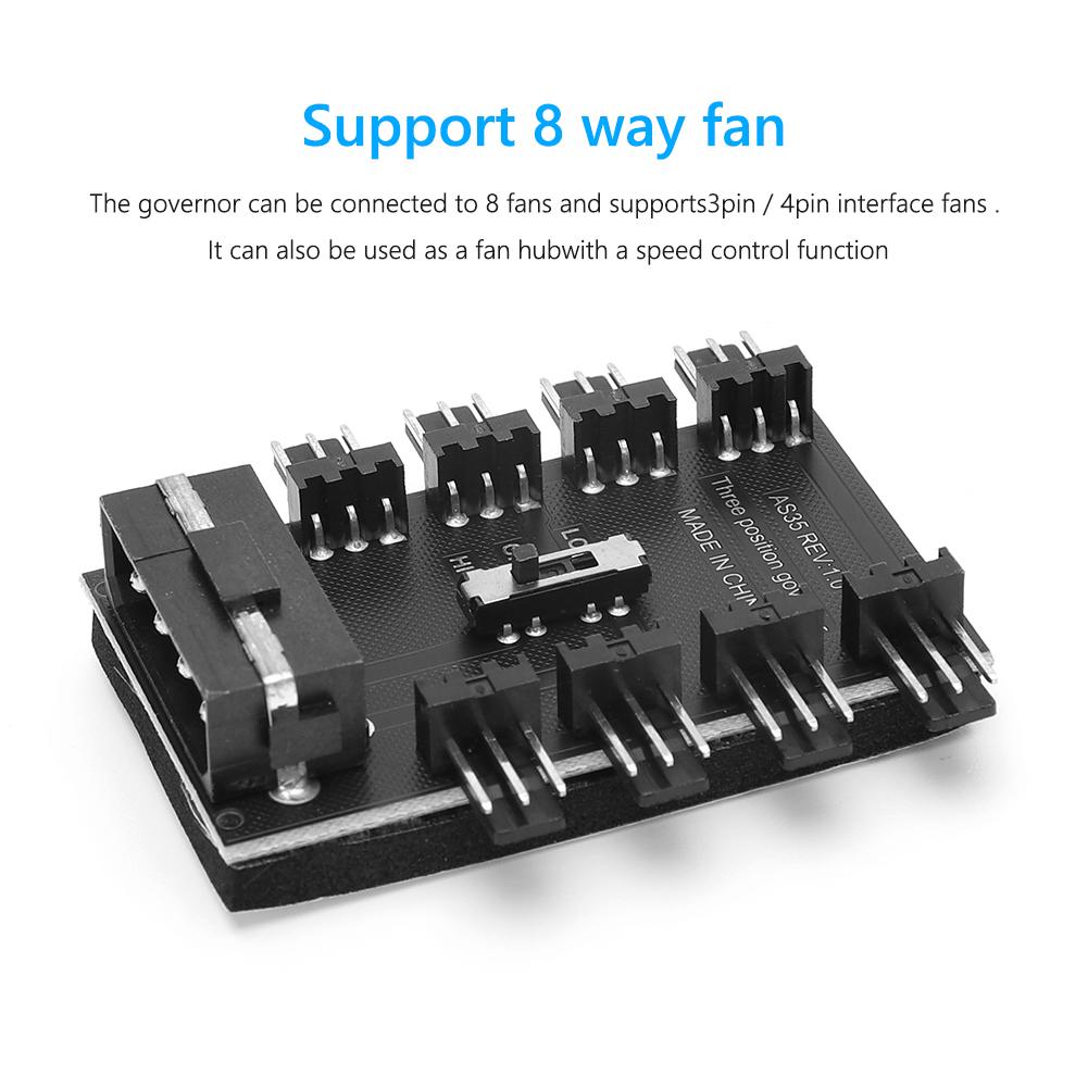 Multi Way Splitter Cooler Cooling Fan Hub PC SATA 1 to 8 3Pin / 4Pin 12V Power Socket PCB Adapter Speed Controller for Computer