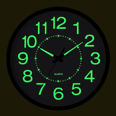 12inch Luminous Wall Clock Non-Ticking Silent Quartz Clock Energy-Absorbing Glow In The Dark Wall Time Clock for Bedroom Office