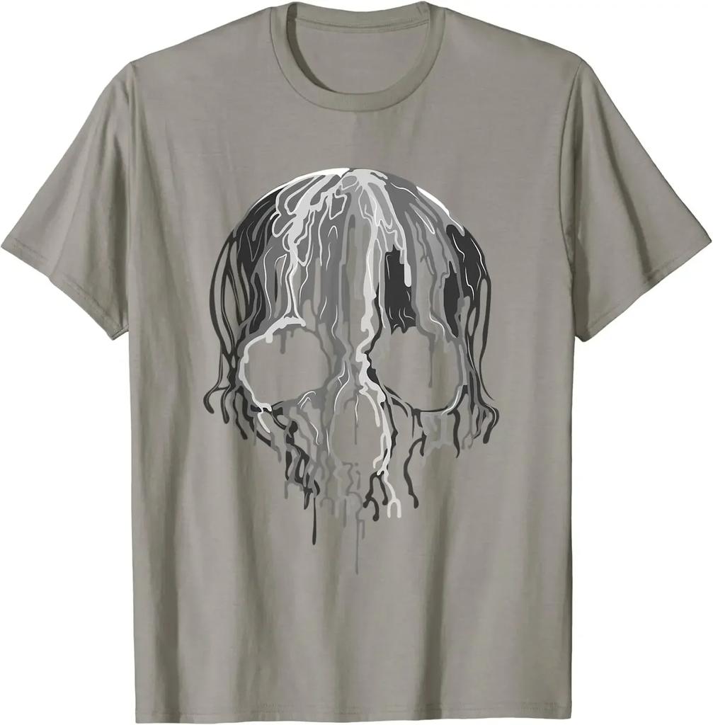Melting Skull Black White Art Graphic Gothic TShirt Homme Mens T Shirt Men Clothing Graphic T Shirts Cotton Daily Tees