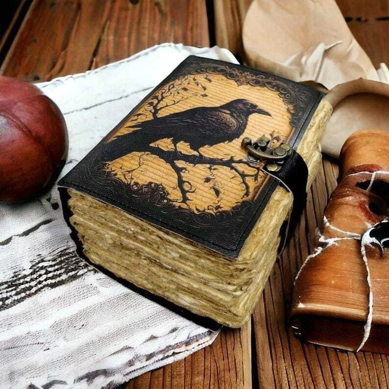 Large grimoire vintage leather journal raven leather journal notebook journal