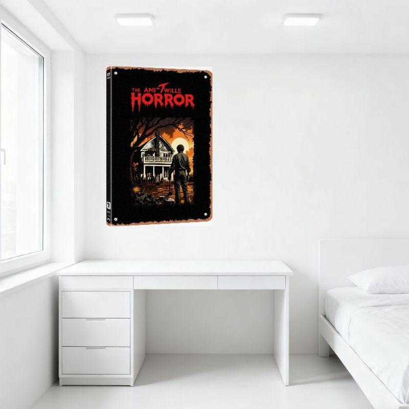 The Amityville Horror Vintage Horror Movie Metal Tin Sign - Spooky House & Ghosts Illustration, Retro Home Decor for Bar/Cafe/Ma