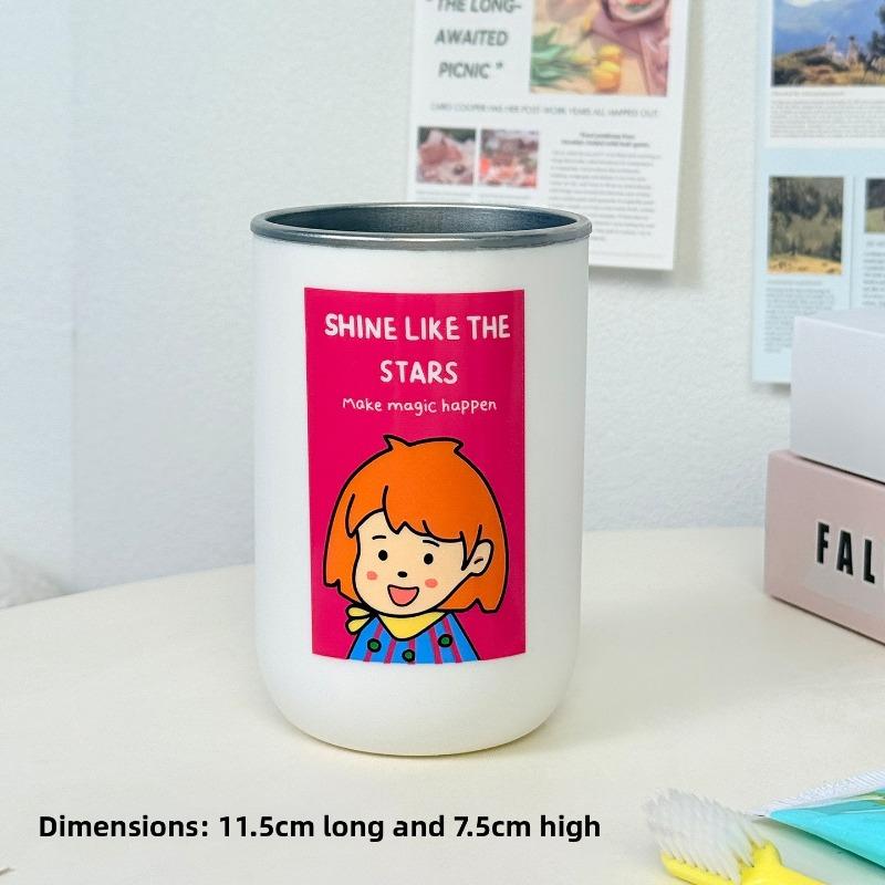 Stainless Steel Cups, Cartoon Mouthwash Cups, Cute Double-layer Toothbrush Cups, Stainless Steel Couple Mouthwash Cups