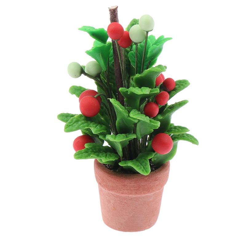 1:12 Dollhouse Miniature Potted Plants Tulip Flower Pot Fortune Fruit Bonsai Model Garden Home Decor Toy Doll House Accessories