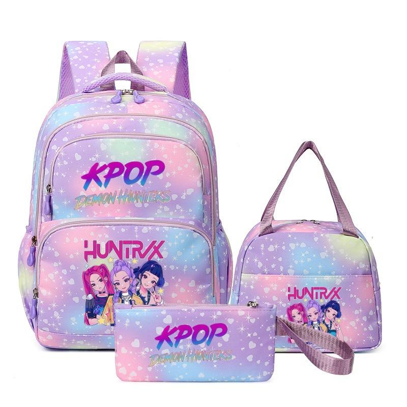 Girls' Group Printed Backpack, Teenage Girl Student Schoolbag, Children'S Large-Capacity Schoolbag Three-Piece Set