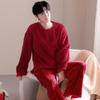 Wedding Couple Pajamas Autumn and Winter Coral Fleece Thickened and Fleece Red Festive Newlywed Men's and Women's Loungewear Set